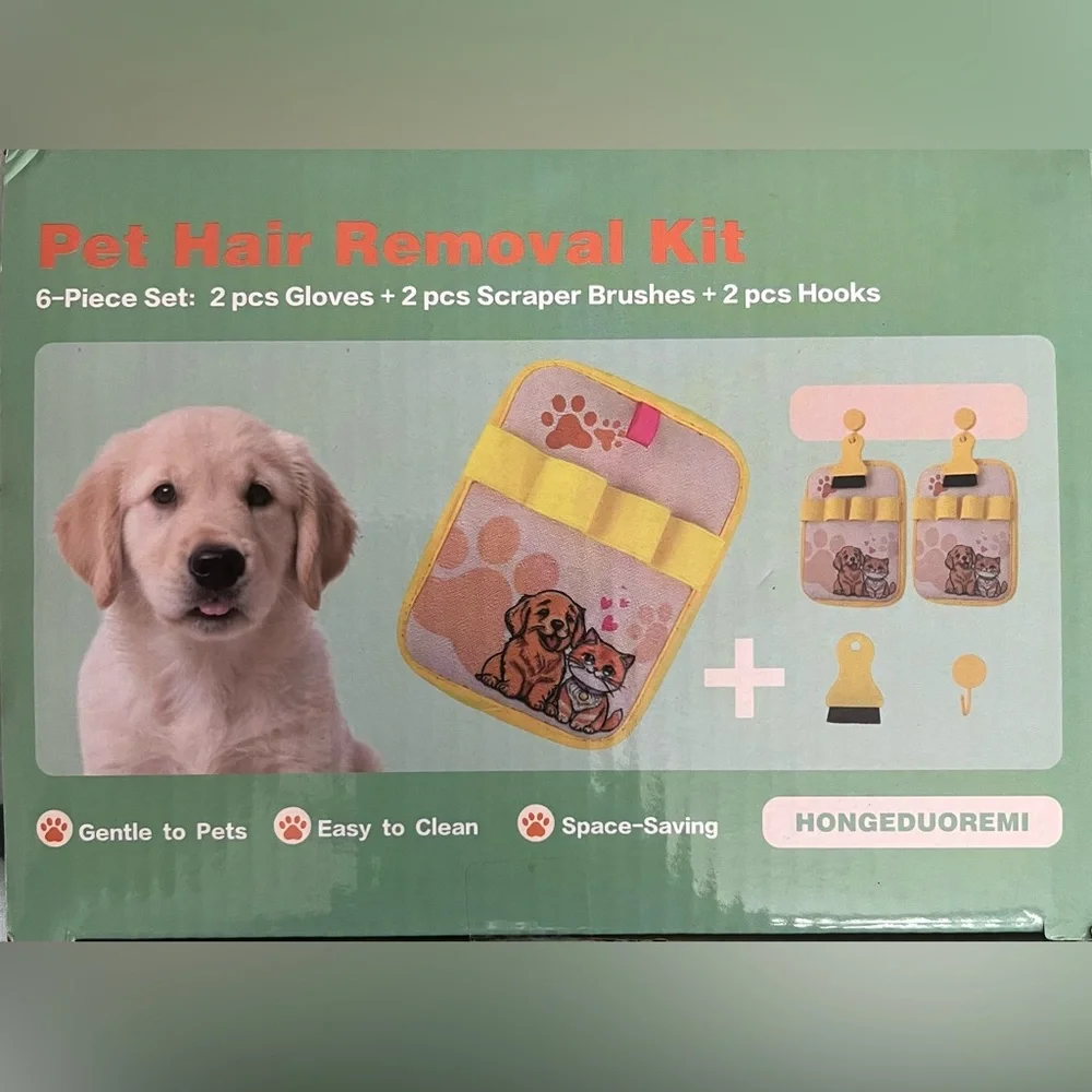 NIB Pet Hair Removal Kit with Gloves and Brushes